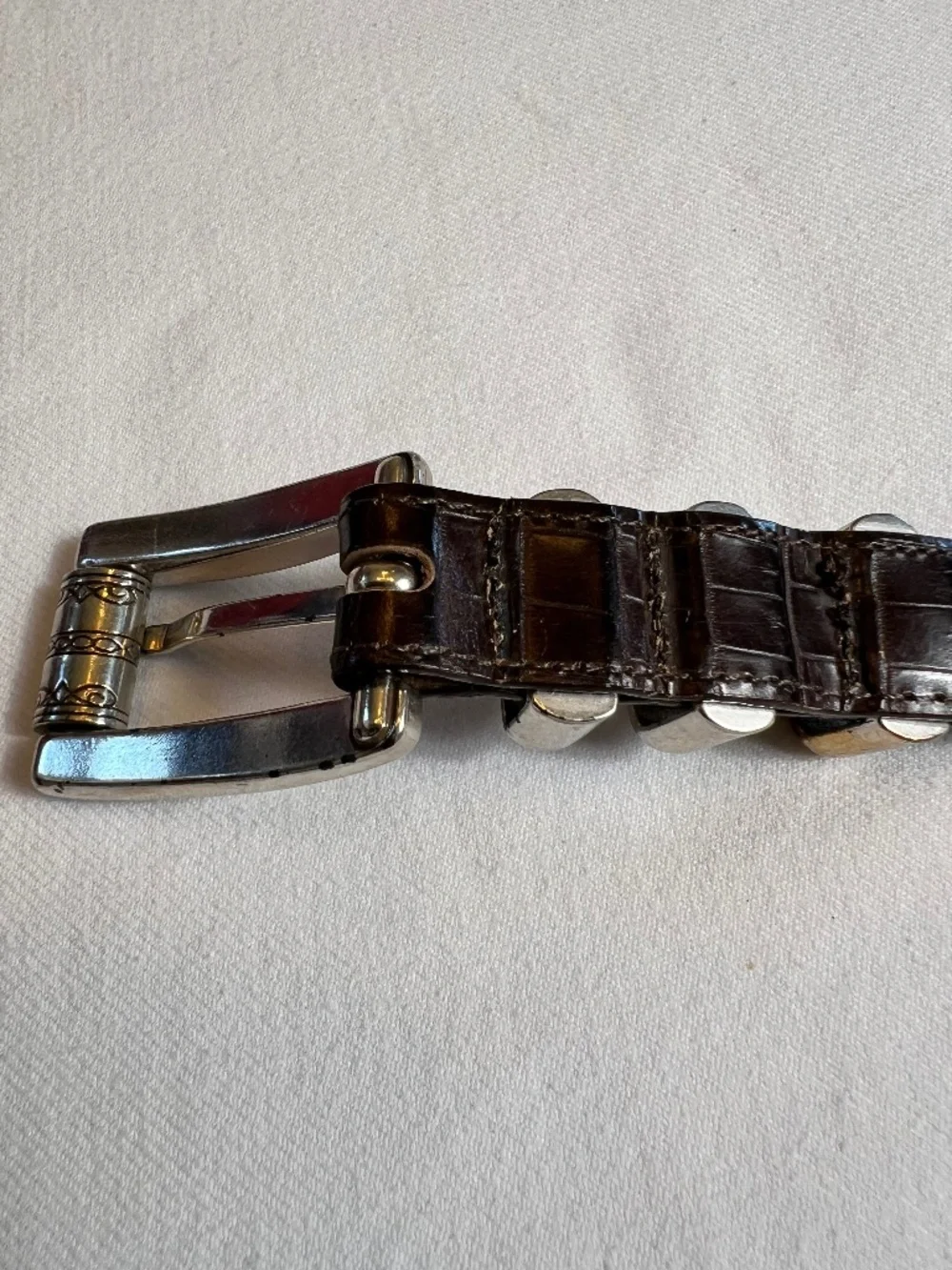 *FIRM PRICE* Brighton Dark Brown Faux Crocodile Leather Embossed Skinny Belt